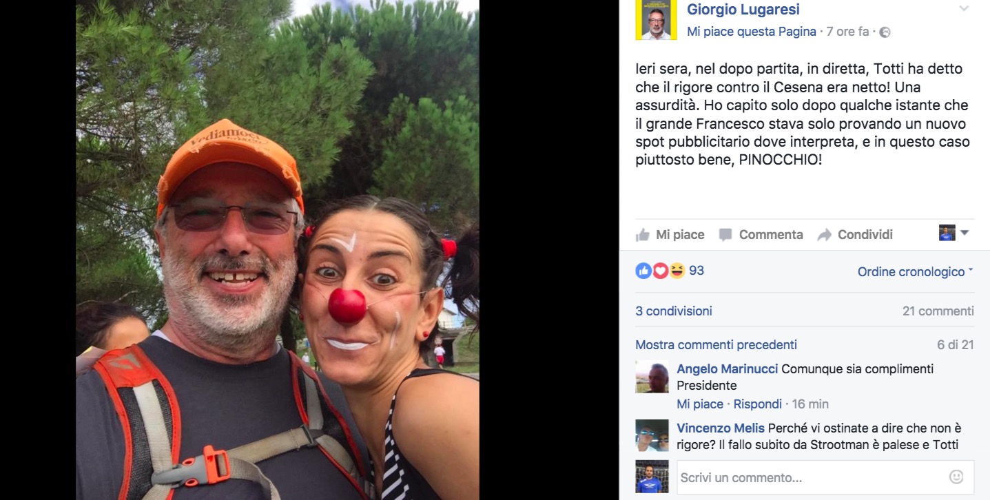 Ieri sera, nel dopo partita, in diretta, Totti ha detto che il rigore contro il Cesena era netto! Una assurdità. Ho capito solo dopo qualche istante che il grande Francesco stava solo provando un nuovo spot pubblicitario dove interpreta, e in questo caso piuttosto bene, PINOCCHIO!