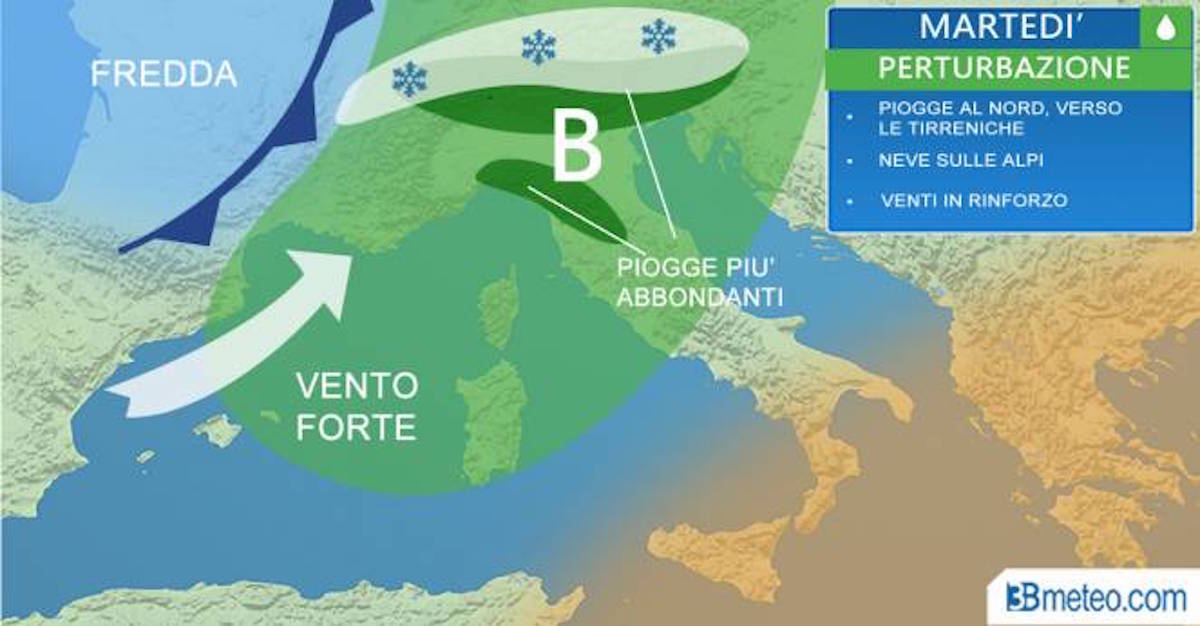 Previsioni meteo: martedì pioggia, vento e neve. Poi il sole, ma durerà poco
