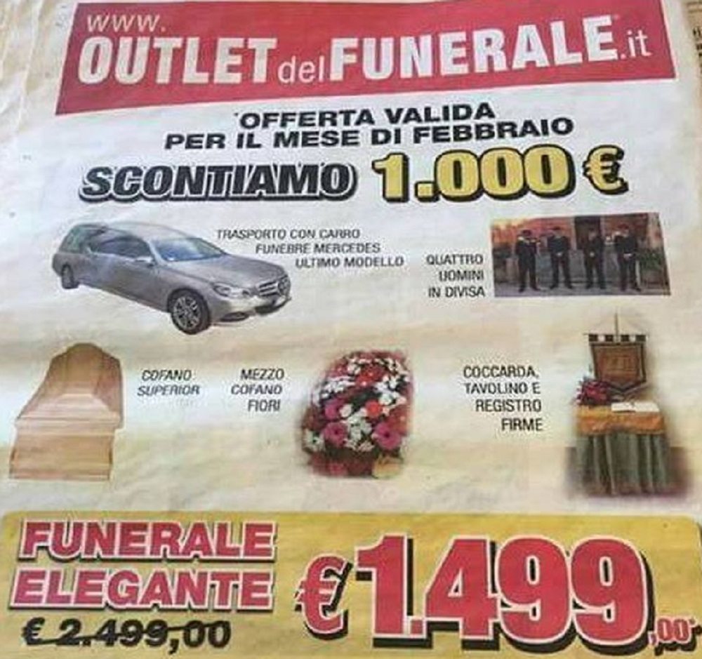 Funerale con sconto? Outlet di Cologno Monzese ti toglie mille euro FOTO