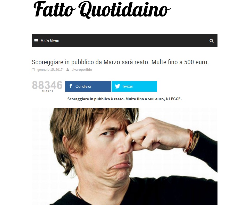 Il Fatto Quotidaino e la "multa di 500 euro a chi scorreggia in pubblico"