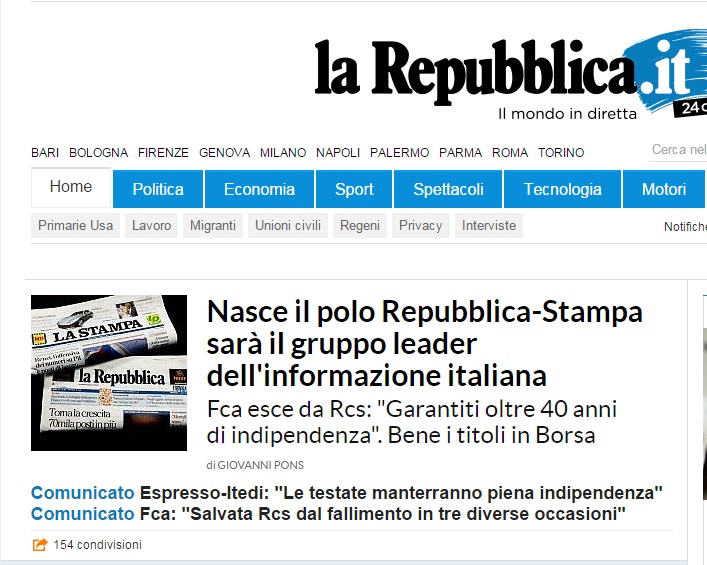 Vendite giornali in edicola gennaio 2017: Repubblica e Stampa in 10 anni più che dimezzate