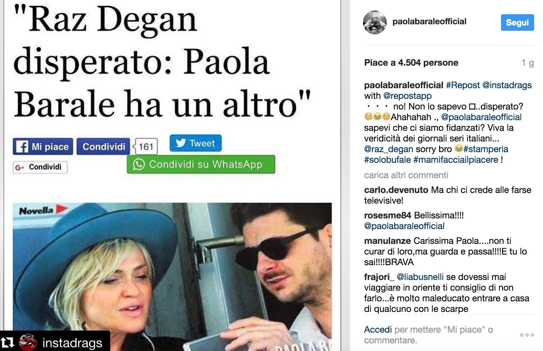 Raz Degan "disperato", Paola Barale "con un altro". Ma la verità è...