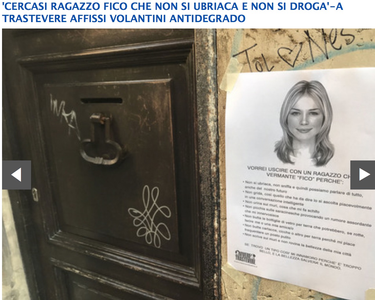 Trastevere, bionda "cerca ragazzo fico" che non si ubriaca: ma è un volantino anti-degrado