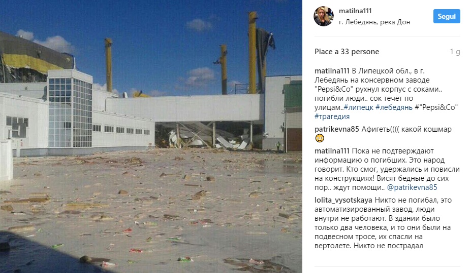 Fiume di bibite in strada: crolla magazzino Pepsi in Russia