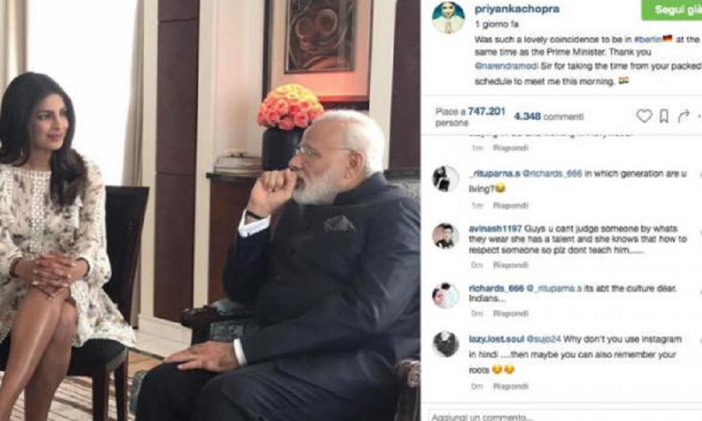 Priyanka Chopra, la star di Bollywood con una gonna all'incontro con Modi. Scoppiano le polemiche