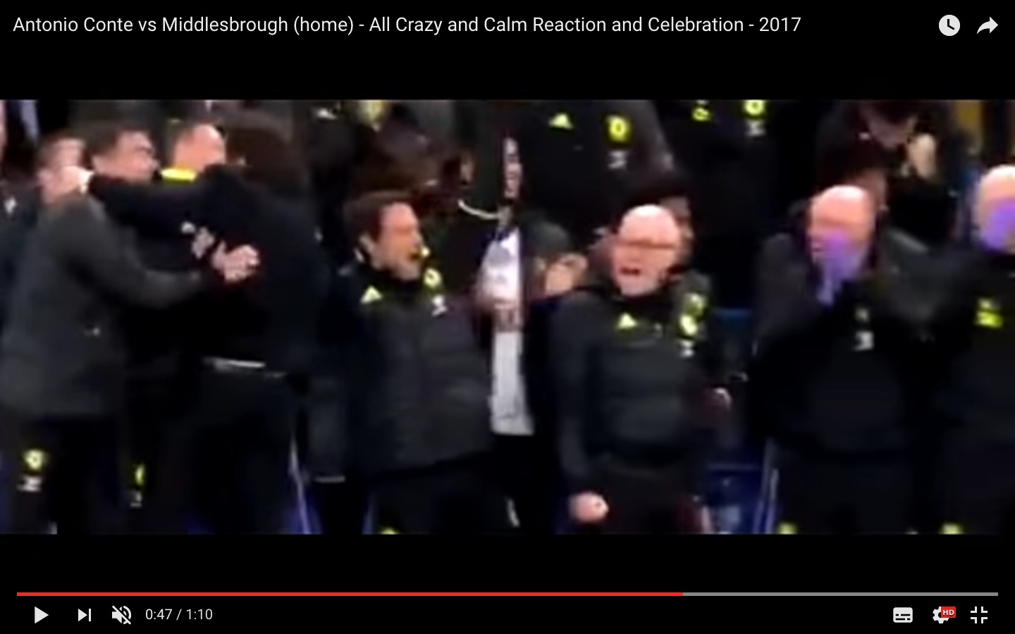 YouTube, Antonio Conte: esultanza e standing ovation dei tifosi del Chelsea