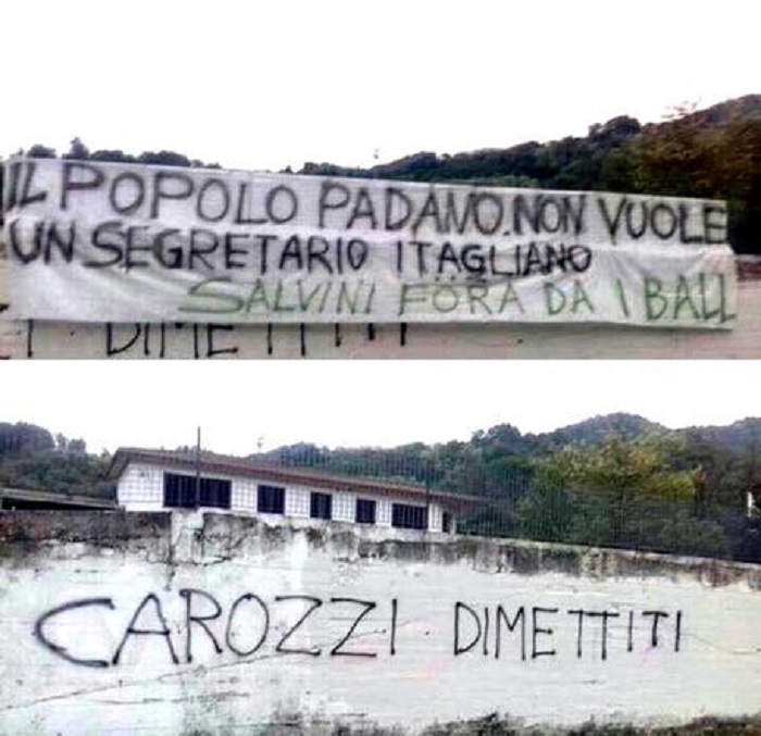 Pontida, scritte contro Salvini: "Popolo padano non vuole segretario itagliano" FOTO