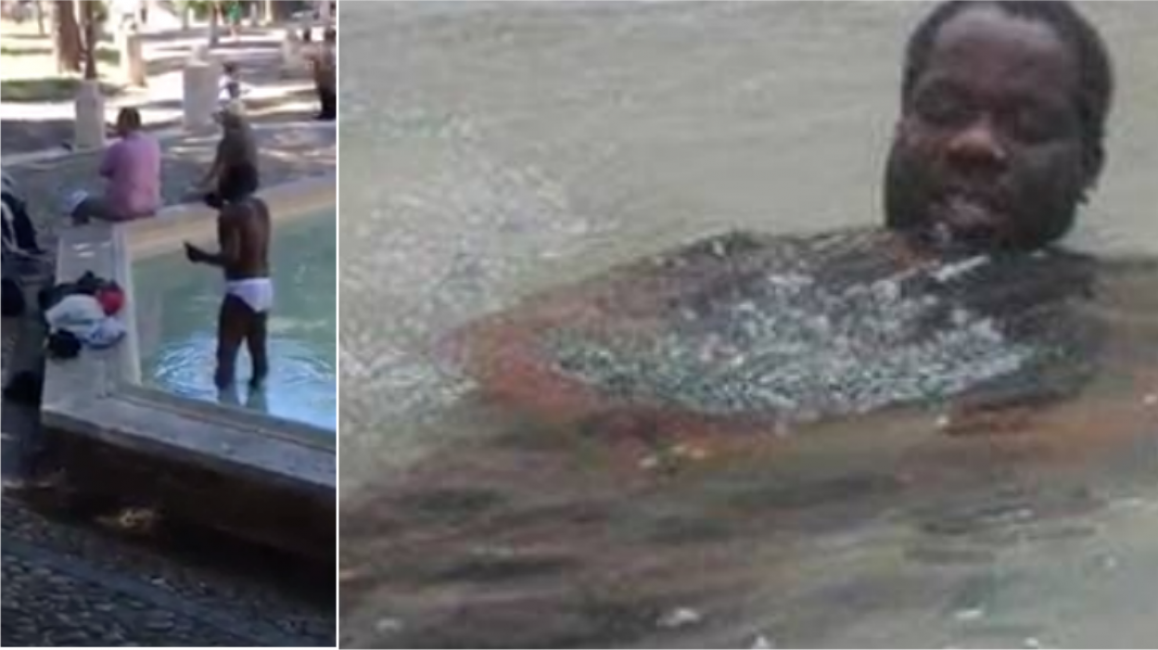 I migranti che si lavano nelle fontane storiche di Roma