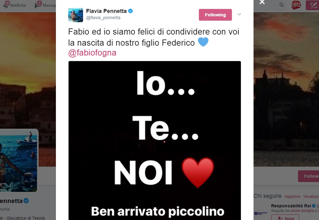 Federico Fognini, nato il figlio di Fabio Fognini e Flavia Pennetta. Nel giorno in cui papà perde