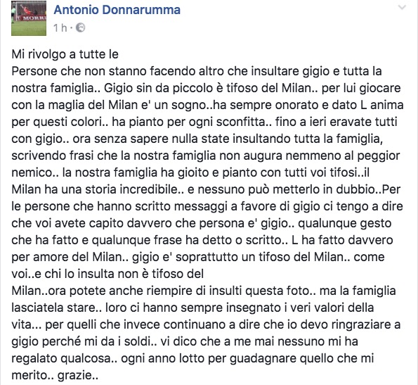 Donnarumma, parla il fratello Antonio: "Basta insultare la famiglia..."