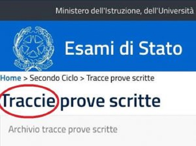 Ministero Istruzione, sul sito traccie con la "i". Non per caso, è l'ortografia...giovane
