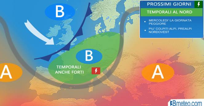 Previsioni meteo Italia: tornano temporali al Nord, al Sud ancora caldo africano