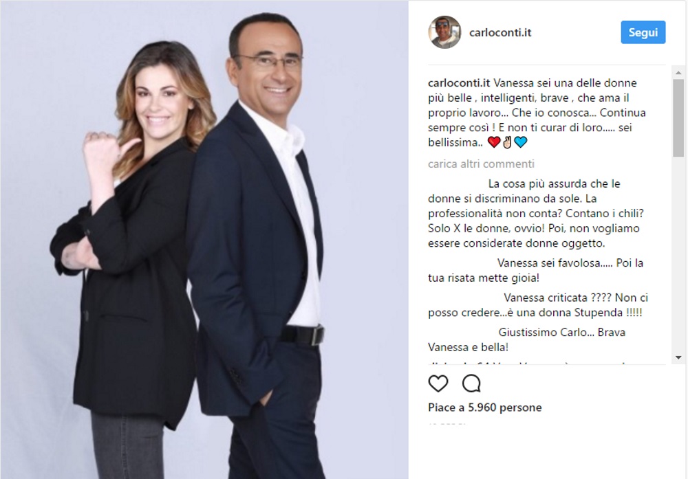 Carlo Conti difende Vanessa Incontrada: "Sei bellissima, non ti curar di loro..."