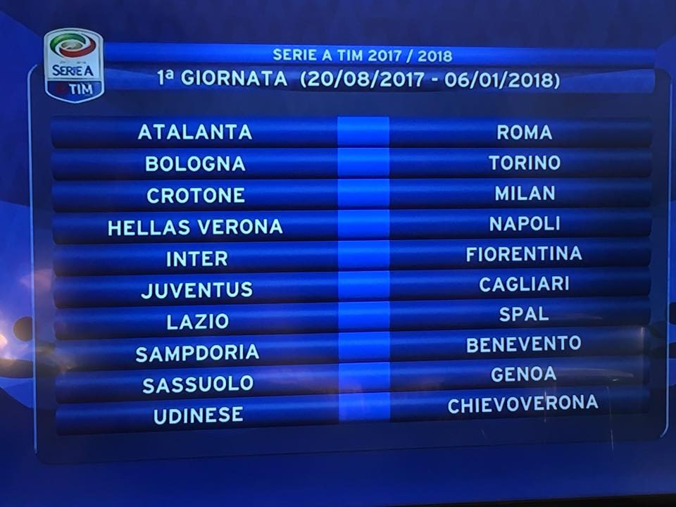 Calendario Serie A 2017 - 2018: tutte le 38 giornate (FOTO)