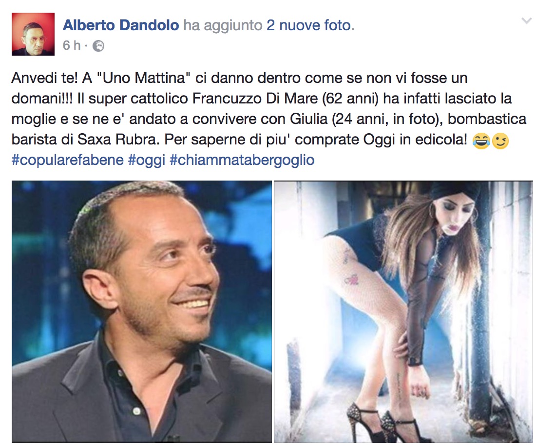 Oggi: "Franco Di Mare lascia la moglie per Giulia, barista di 24 anni"