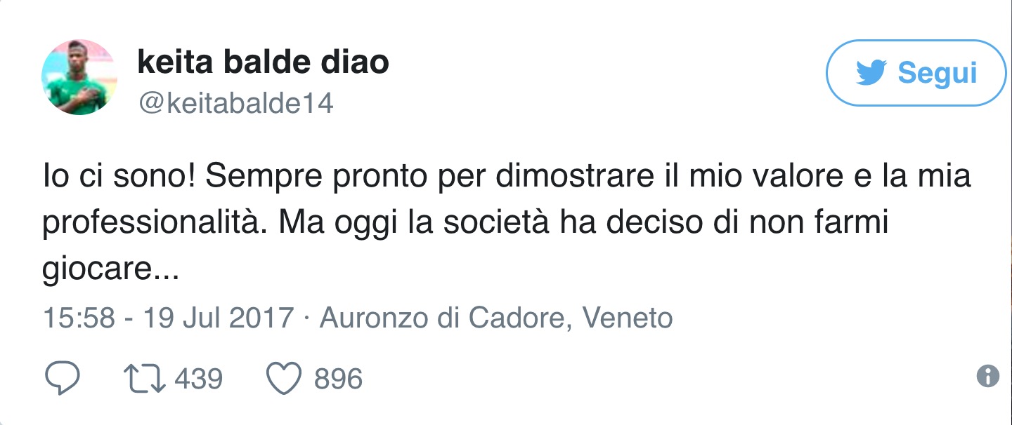 Calciomercato Juventus, Keita si avvicina: Lazio lo esclude da partita