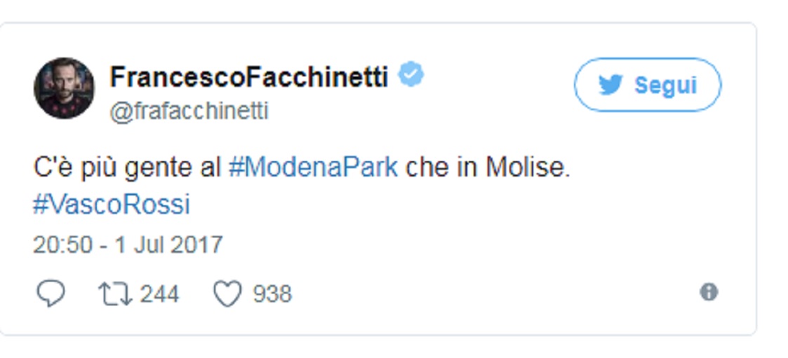 Vasco Rossi, Facchinetti insultato per questa frase Più gente al #ModenaPark che in Molise FOTO
