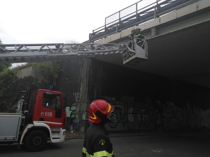 Marche, pezzo di cavalcavia si stacca e finisce su un'auto: paura sulla SS 77