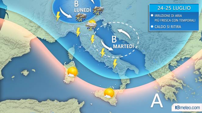 Previsioni meteo, dal 24 luglio aria più fresca. Temporali e calo delle temperature