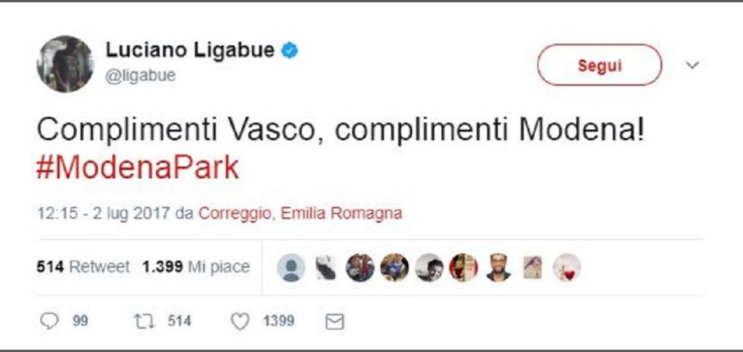 Vasco Rossi, Luciano Ligabue fa i complimenti al rivale sui social FOTO