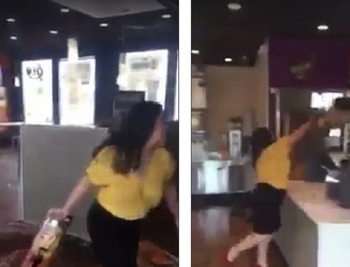 Versa a terra tanica di tè nel fast food e minaccia proprietario: "Non mi paghi abbastanza" VIDEO