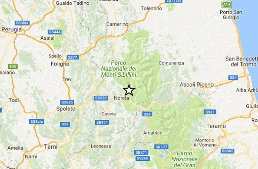 Terremoto Norcia, scossa del 3.2 nella notte: panico in città