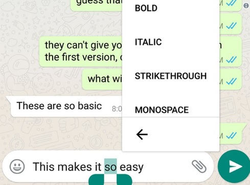 WhatsApp, in arrivo menu che semplifica la formattazione del testo
