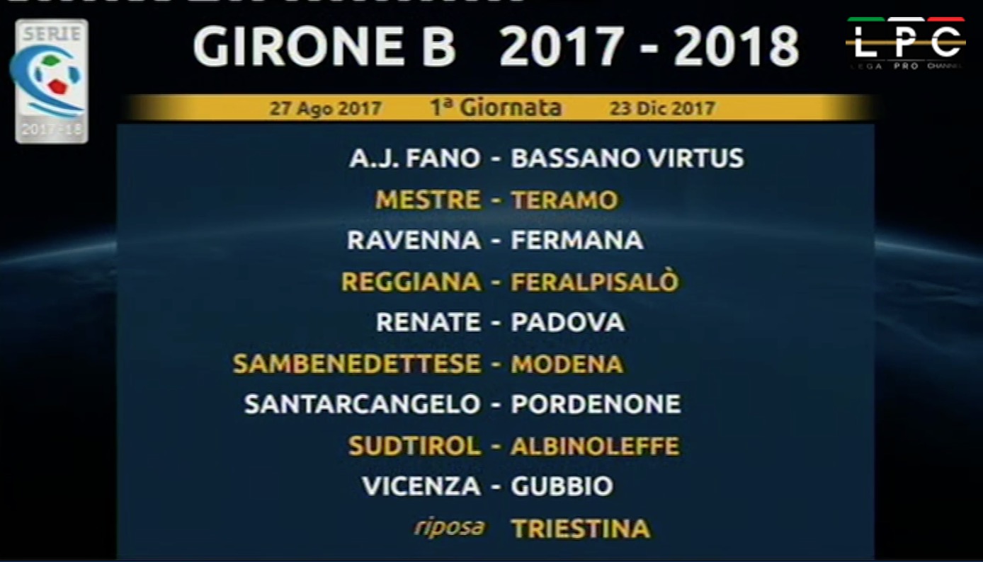 Calendario Girone B Serie C 2017-18