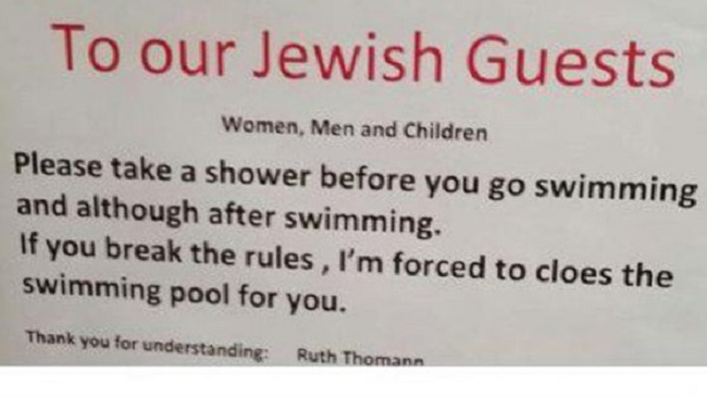 "Ebrei, fate la doccia prima di entrare in piscina": cartello hotel svizzero diventa caso internazionale