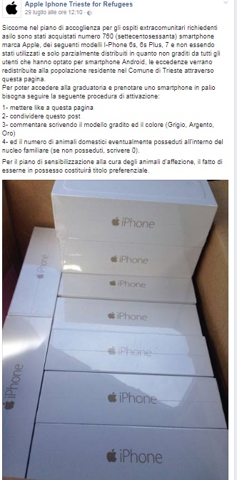 Su Facebook la bufala degli smartphone FOTO: "I rifugiati non vogliono l'iPhone, non gradiscono il modello"
