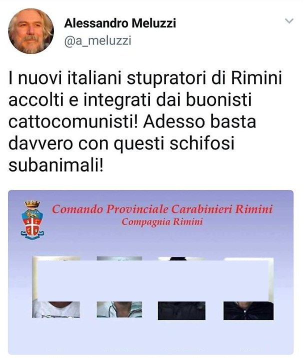 Alessandro Meluzzi: "Ecco le foto degli stupratori di Rimini". Ma è falso e Mentana...