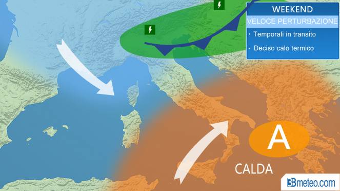 Previsioni meteo: nel week end temperature in calo e temporali