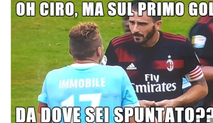 Lazio-Milan, ironia social su Bonucci: vignette con Immobile e Allegri