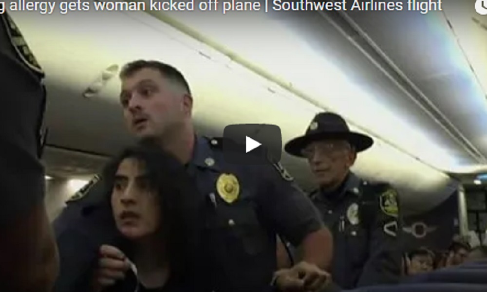 YOUTUBE La polizia caccia a forza da un volo una donna allergica ai cani