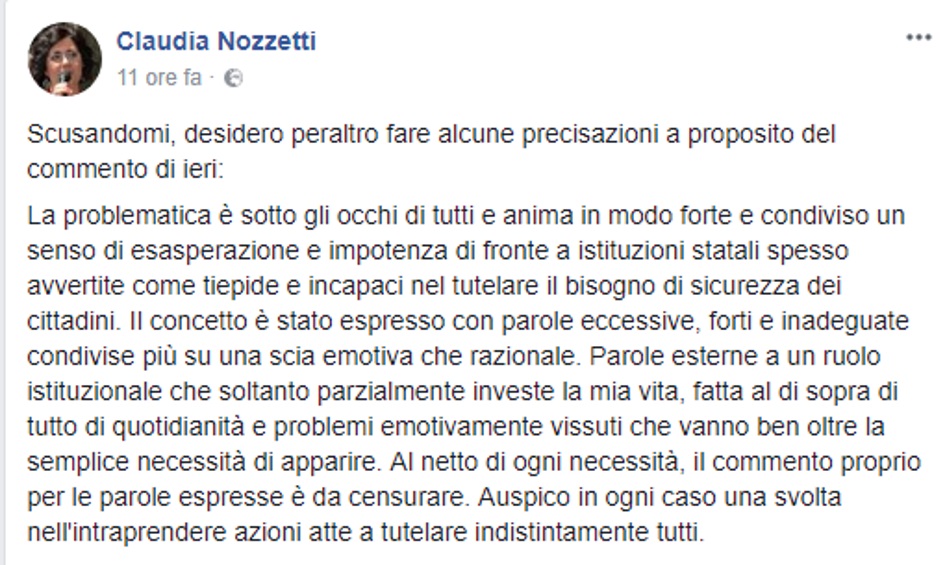 Venaria, Claudia Nozzetti (M5s): "Stupratori Rimini se lo taglino...". Poi si scusa così...
