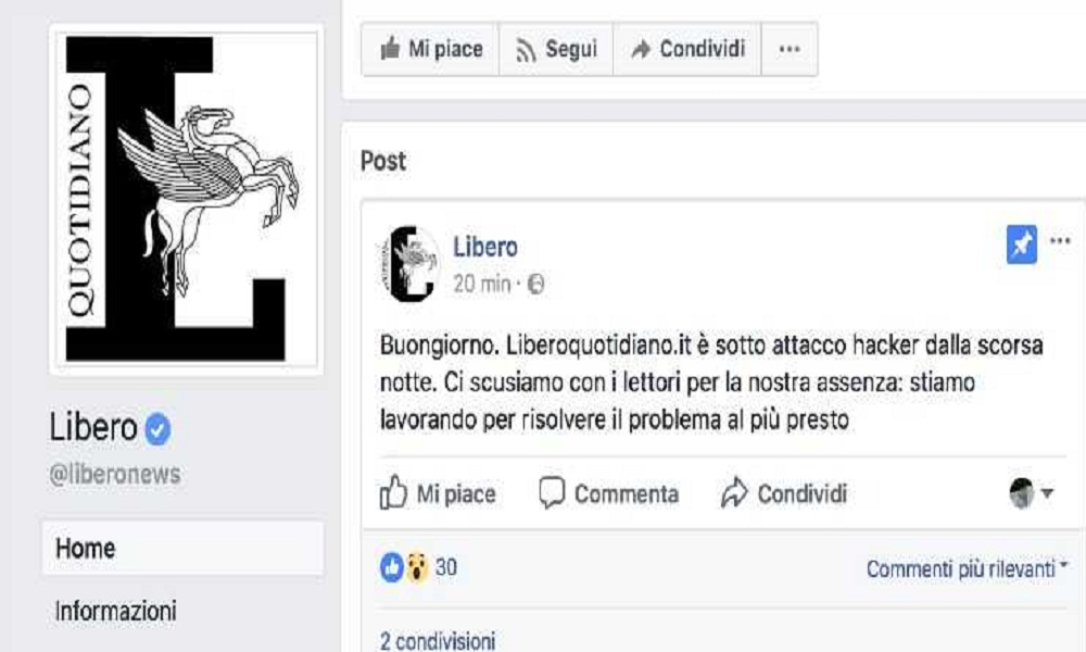 Libero sotto attacco hacker: il sito non funziona