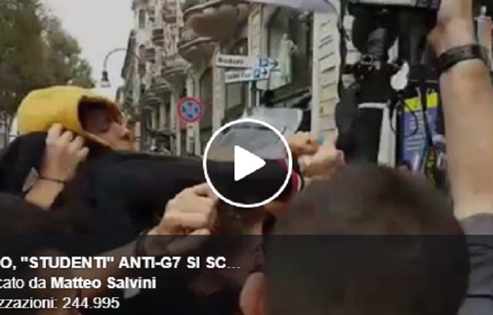 Matteo Salvini contro il "deficiente col cappuccio giallo" anti G7 VIDEO