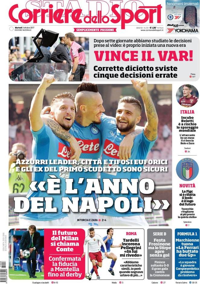 Calcio, la rassegna stampa dei principali quotidiani del 3 ottobre 03