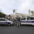 Police cars park outside the Marseille railway station, Sunday, Oct. 1, 2017. French police warn people to avoid Marseille's main train station amid reports of knife attack, assailant shot dead. (ANSA/AP Photo/Claude Paris) [CopyrightNotice: Copyright 2017 The Associated Press. All rights reserved.]