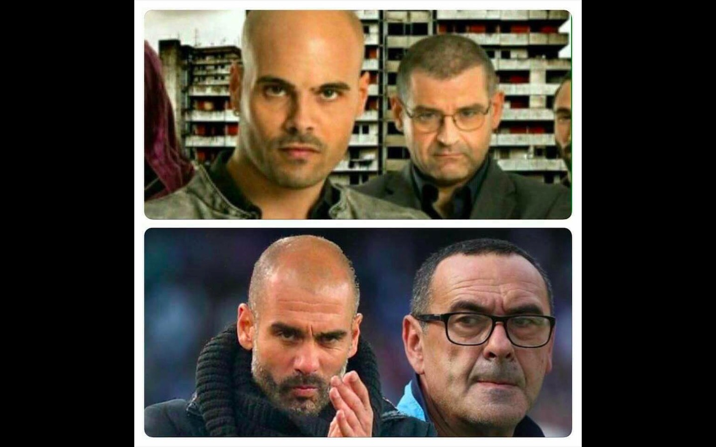 Sarri e Guardiola sosia di Di Marzio e Savastano di Gomorra