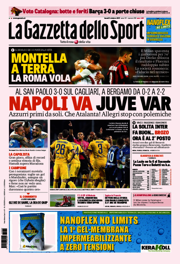 Calcio, la rassegna stampa dei principali quotidiani italiani del 2 ottobre