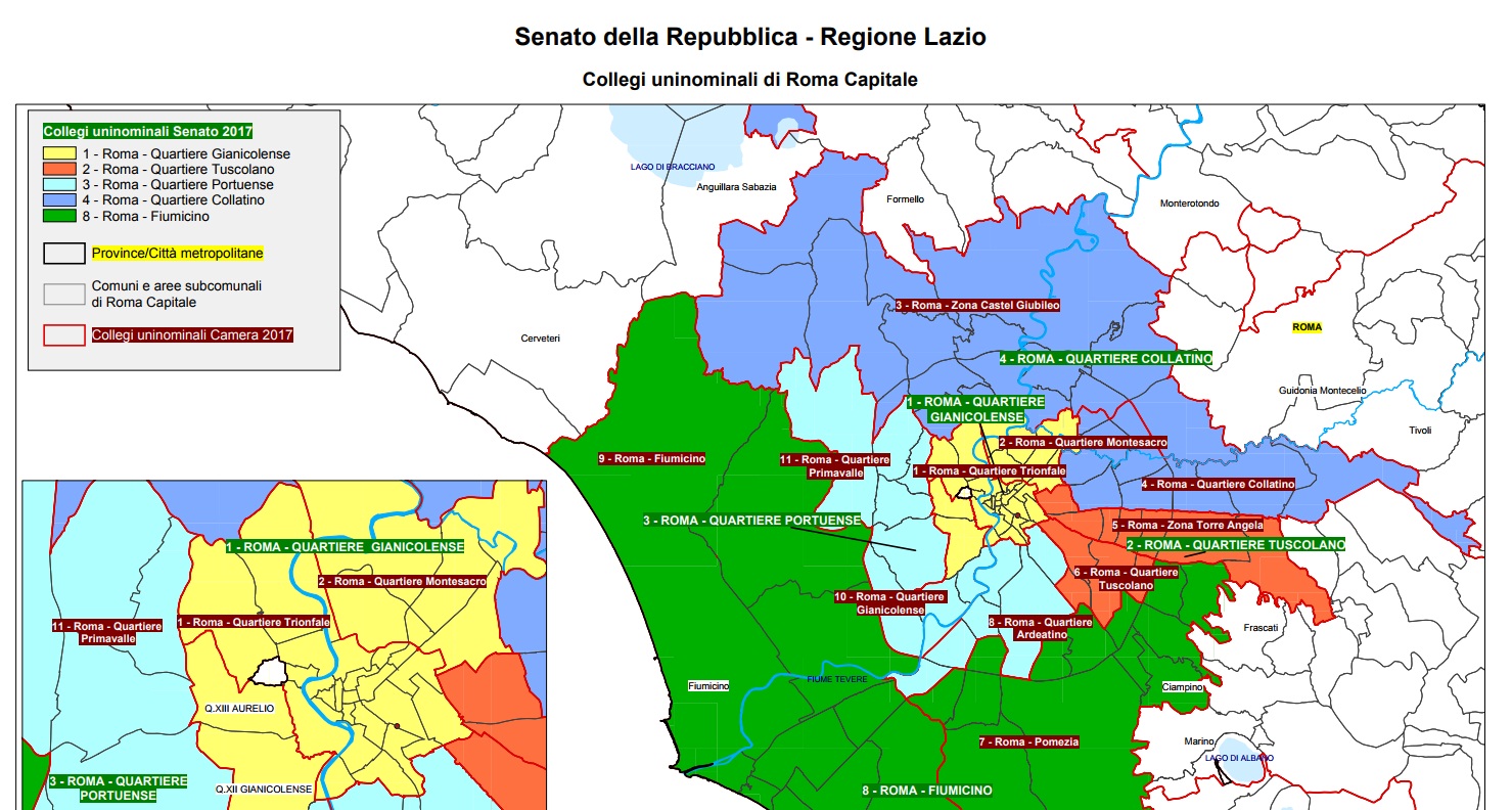 Roma: la mappa dei collegi uninominali del Senato