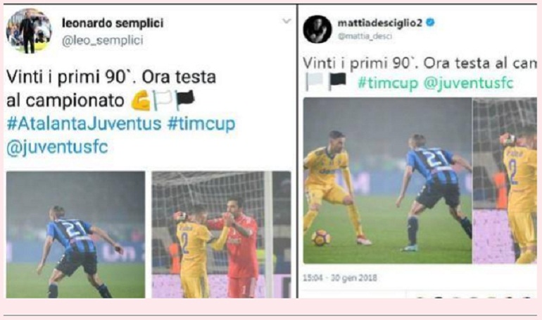 I tweet "gemelli" dell'allenatore della Spal Semplici e del terzino della Juventus Mattia De Sciglio (foto Ansa)