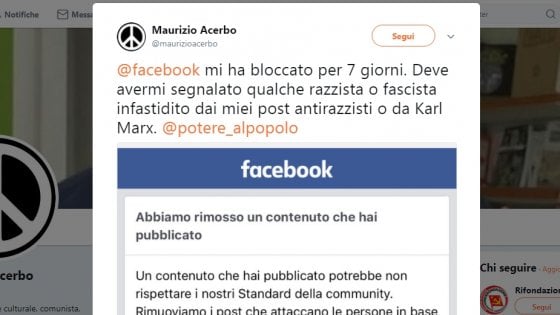 Facebook blocca i post del candidato di Potere al Popolo