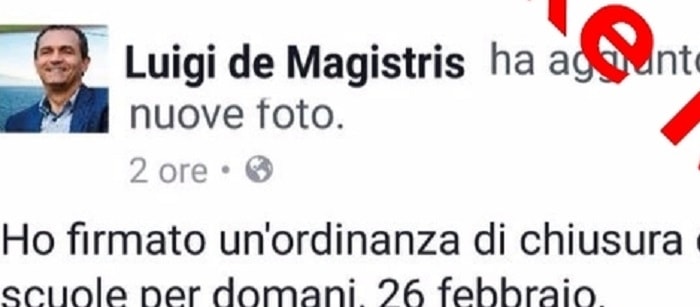 Neve a Napoli: "Scuole chiuse". Suo social la fake news del finto De Magistris