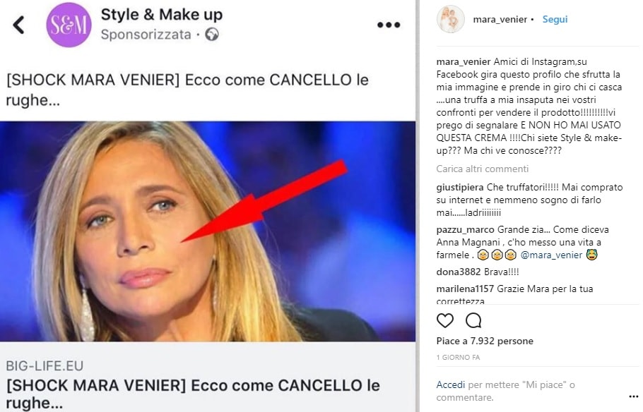 Mara Venier truffata prodotto di bellezza