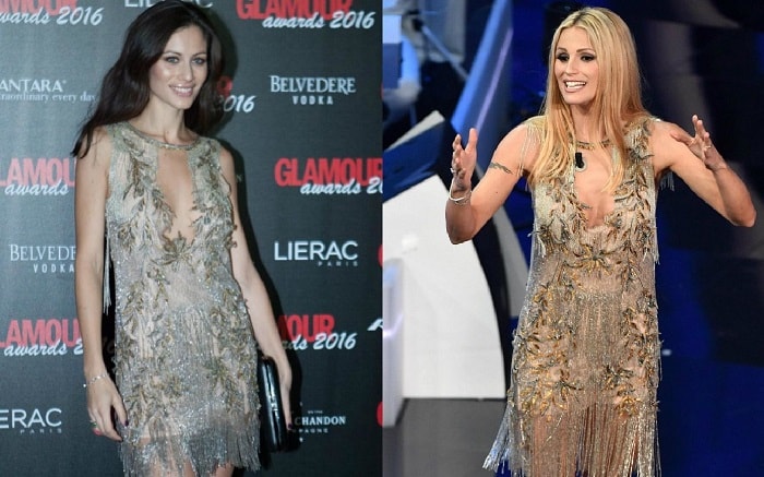 Michelle Hunziker a Sanremo con un vestito già indossato da Marica Pellegrinelli, moglie di Eros