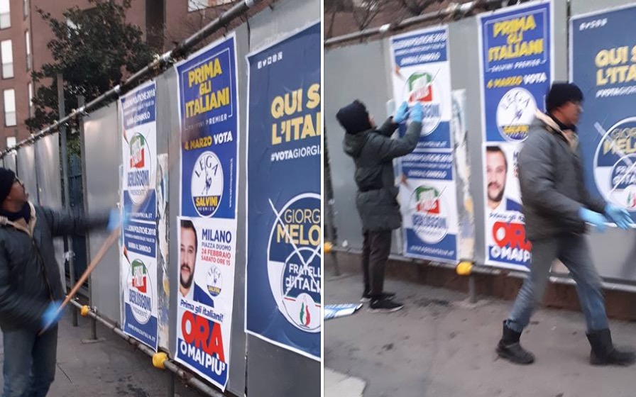 I manifesti di Lega, Fdi e Fi sono attaccati proprio da migranti