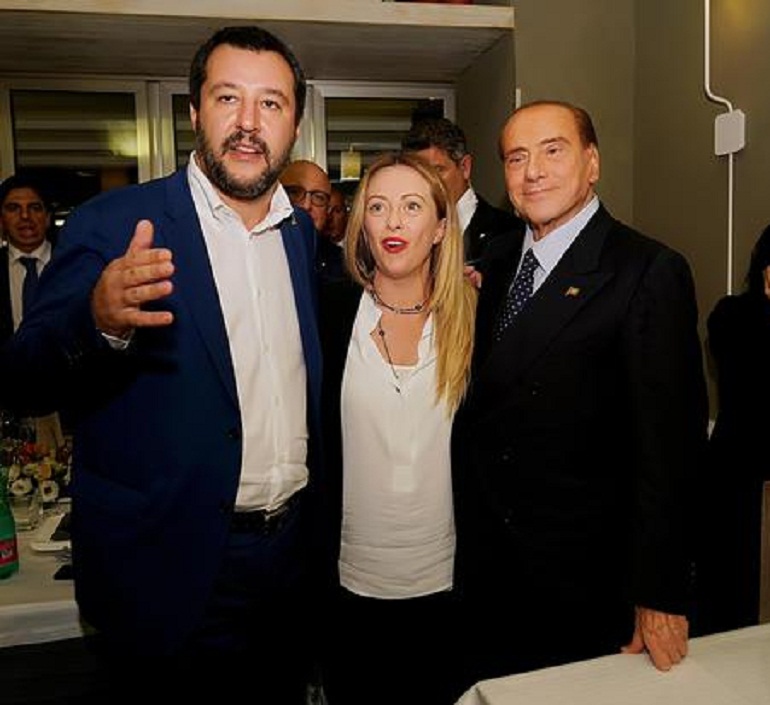 Matteo Salvini, Giorgia Meloni e Silvio Berlusconi (foto Ansa)