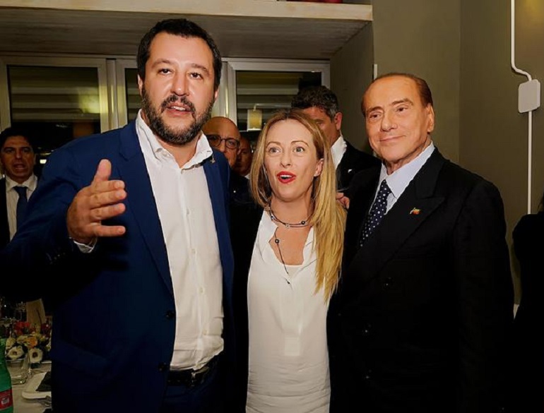 Matteo Salvini, Giorgia Meloni e Silvio Berlusconi (foto Ansa)
